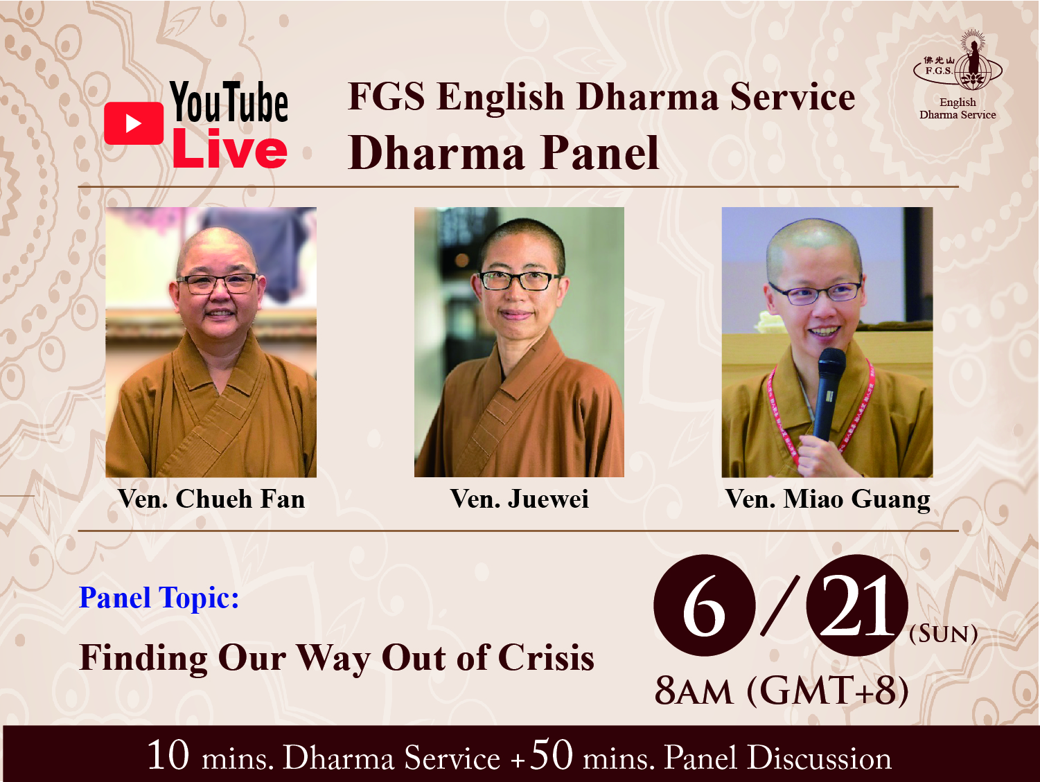 ANNOUNCEMENT: 6/21 (Sun) LIVE Dharma Panel